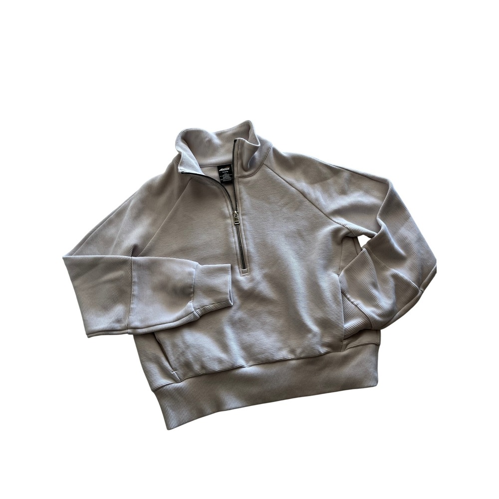Avia Womens Ribbed Quarter Zip Pullover Sweatshirt Taupe S 4-6 Mock Neck Raglan